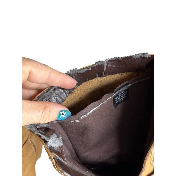 Vintage Y2K Tan Wedge Leather Mid-Calf Boots 6.5Side Zipper & Rubber Sole - Picture 9 of 9